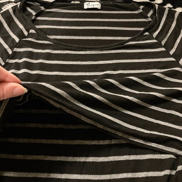 THYME Grey and black striped nursing top ~ Goth emo XS SMALL maternity shirt - Picture 7 of 15